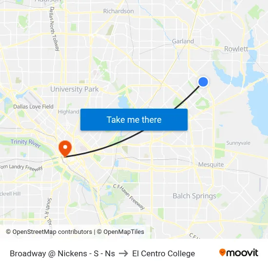 Broadway @ Nickens - S - Ns to El Centro College map