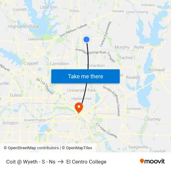 Coit @ Wyeth - S - Ns to El Centro College map