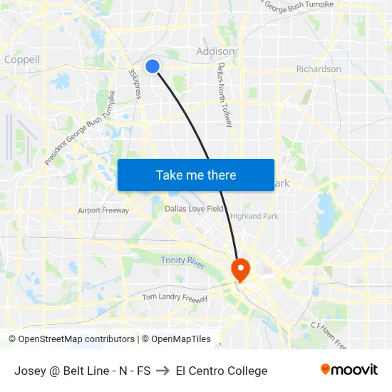 Josey @ Belt Line - N - FS to El Centro College map