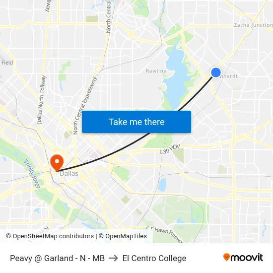 Peavy @ Garland - N - MB to El Centro College map