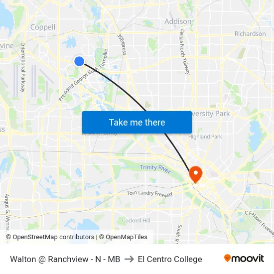 Walton @ Ranchview - N - MB to El Centro College map