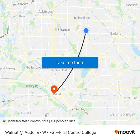 Walnut @ Audelia - W - FS to El Centro College map