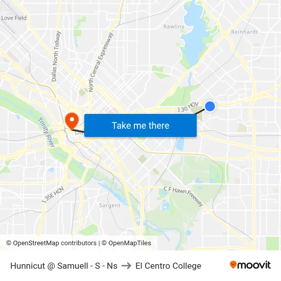Hunnicut @ Samuell - S - Ns to El Centro College map
