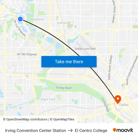 Irving Convention Center Station to El Centro College map