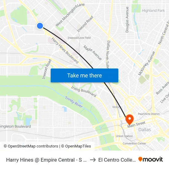 Harry Hines @ Empire Central - S - Ns to El Centro College map