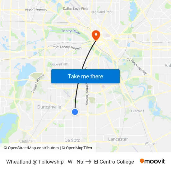 Wheatland @ Fellowship - W - Ns to El Centro College map