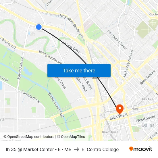 Ih 35 @ Market Center - E - MB to El Centro College map