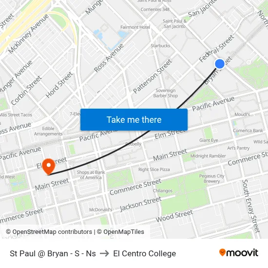 St Paul @ Bryan - S - Ns to El Centro College map