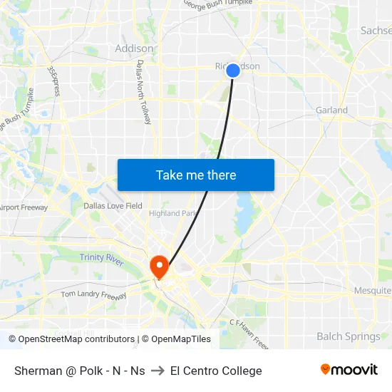 Sherman @ Polk - N - Ns to El Centro College map