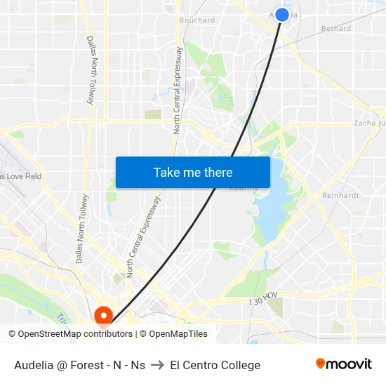 Audelia @ Forest - N - Ns to El Centro College map
