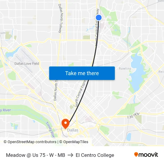 Meadow @ Us 75 - W - MB to El Centro College map