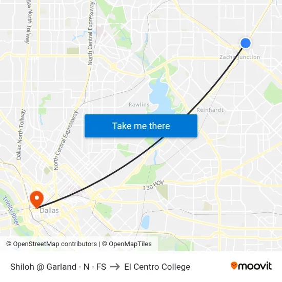 Shiloh @ Garland - N - FS to El Centro College map