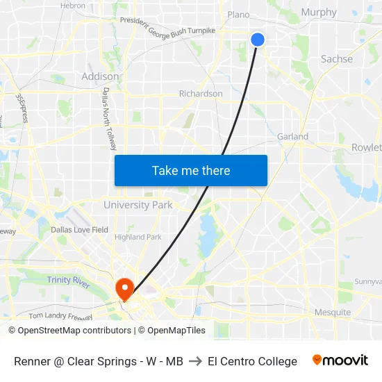 Renner @ Clear Springs - W - MB to El Centro College map