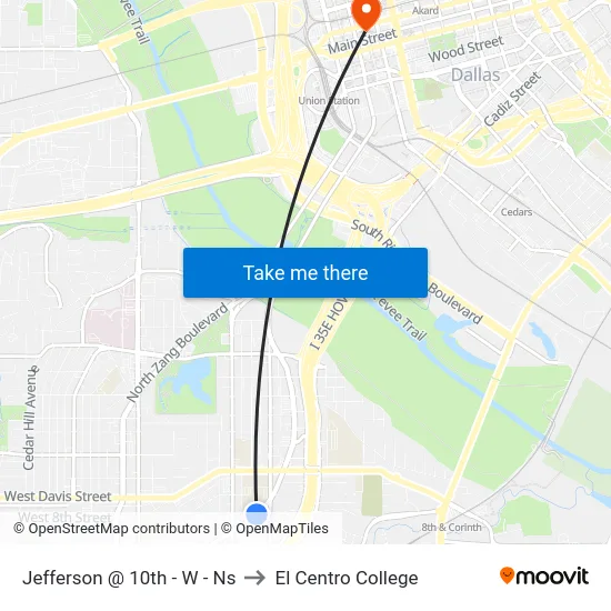 Jefferson @ 10th - W - Ns to El Centro College map