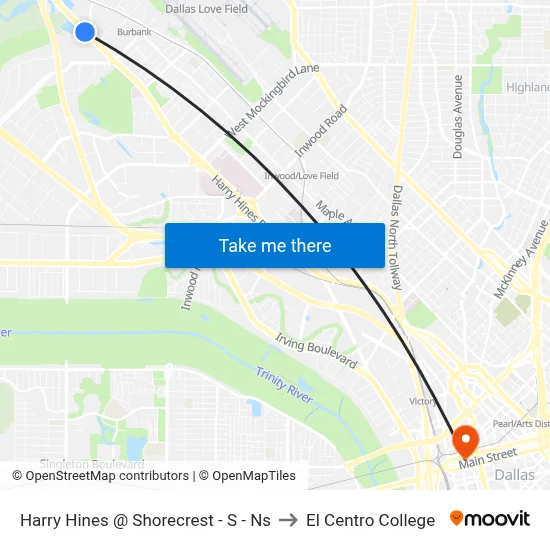 Harry Hines @ Shorecrest - S - Ns to El Centro College map