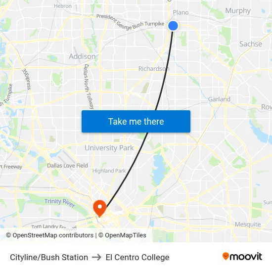 Cityline/Bush Station to El Centro College map