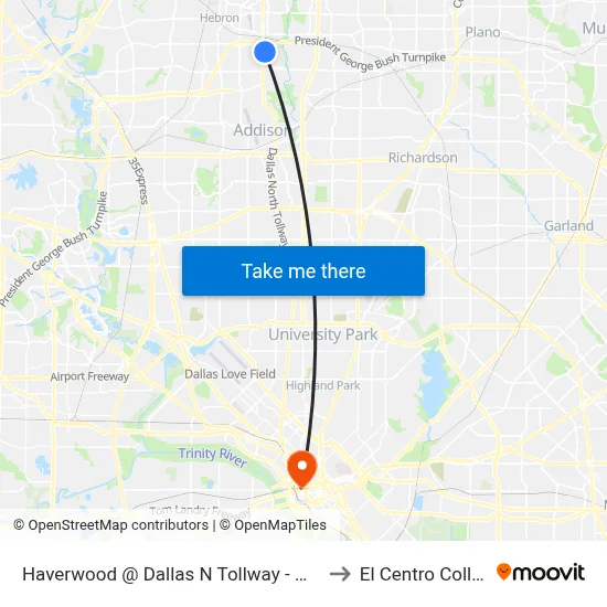 Haverwood @ Dallas N Tollway - W - MB to El Centro College map