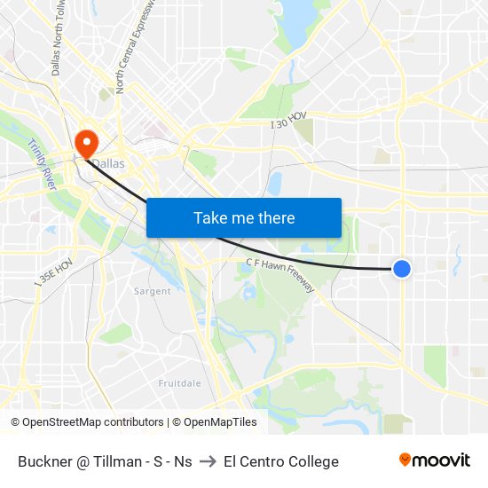 Buckner @ Tillman - S - Ns to El Centro College map