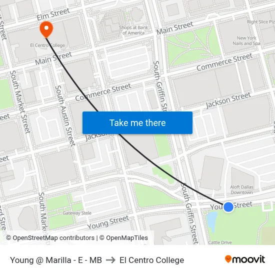 Young @ Marilla - E - MB to El Centro College map