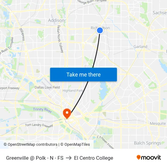 Greenville @ Polk - N - FS to El Centro College map