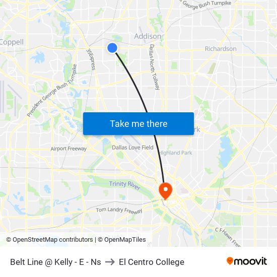 Belt Line @ Kelly - E - Ns to El Centro College map