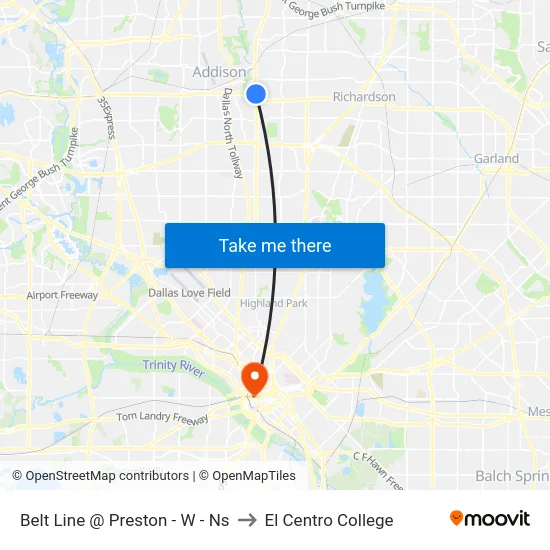 Belt Line @ Preston - W - Ns to El Centro College map