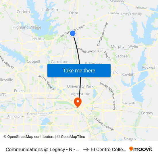 Communications @ Legacy - N - MB to El Centro College map