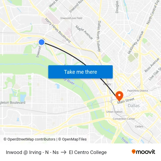 Inwood @ Irving - N - Ns to El Centro College map