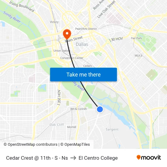 Cedar Crest @ 11th - S - Ns to El Centro College map