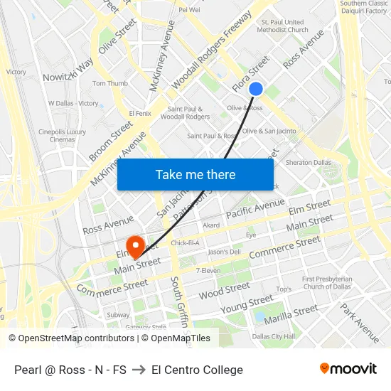 Pearl @ Ross - N - FS to El Centro College map