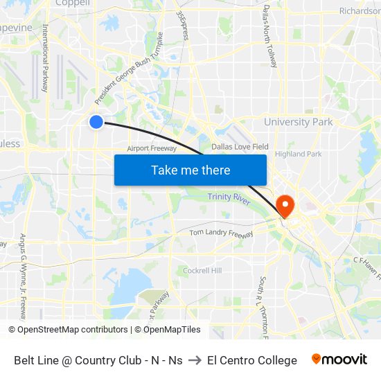 Belt Line @ Country Club - N - Ns to El Centro College map