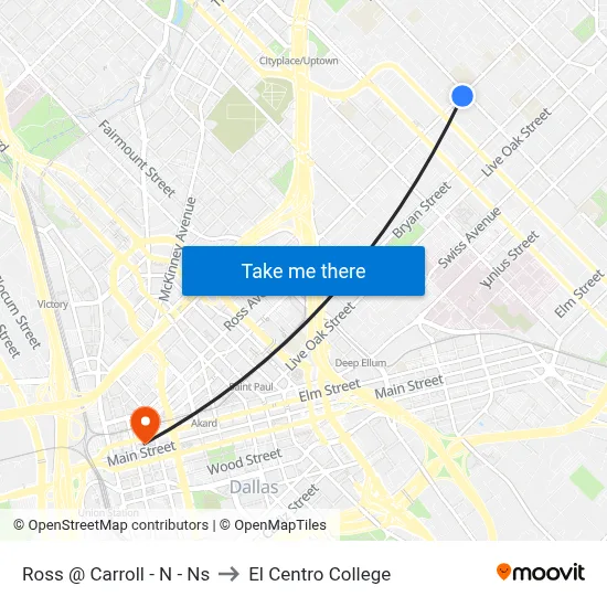 Ross @ Carroll - N - Ns to El Centro College map