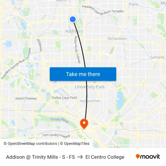 Addison @ Trinity Mills - S - FS to El Centro College map