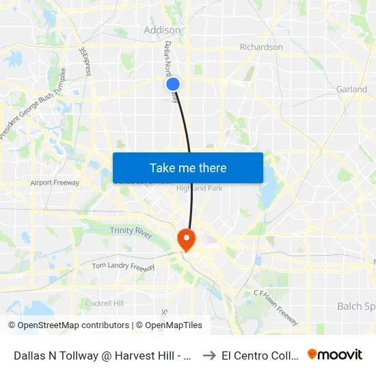 Dallas N Tollway @ Harvest Hill - N - Ns to El Centro College map