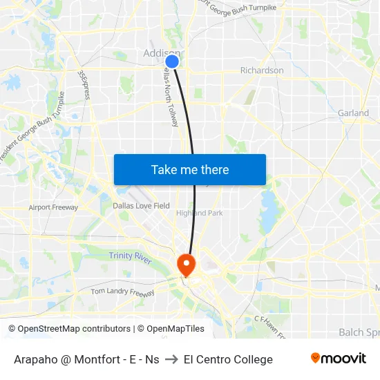Arapaho @ Montfort - E - Ns to El Centro College map