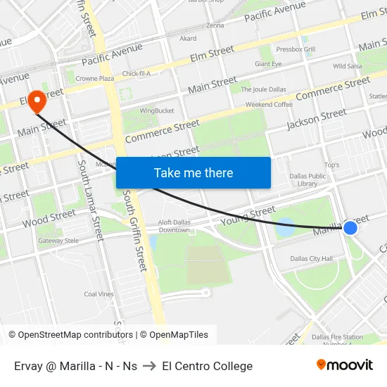 Ervay @ Marilla - N - Ns to El Centro College map