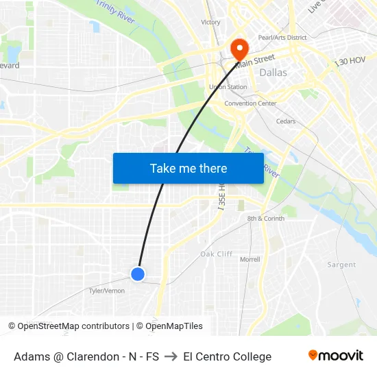 Adams @ Clarendon - N - FS to El Centro College map