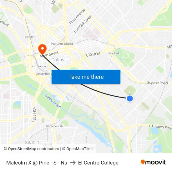 Malcolm X @ Pine - S - Ns to El Centro College map