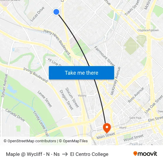 Maple @ Wycliff - N - Ns to El Centro College map