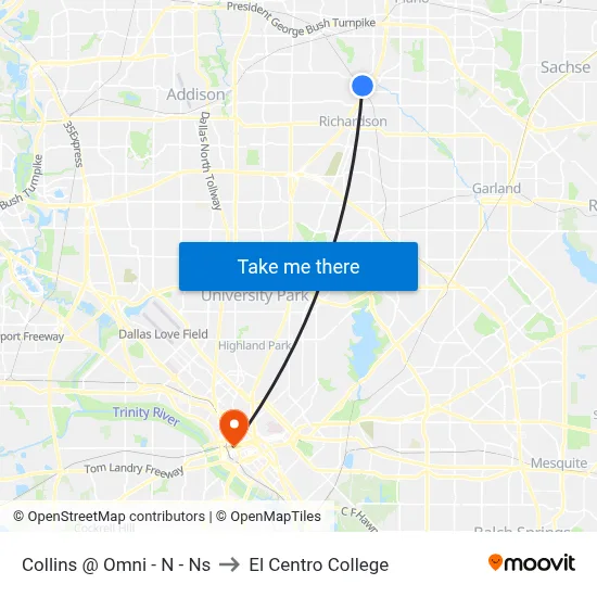 Collins @ Omni - N - Ns to El Centro College map