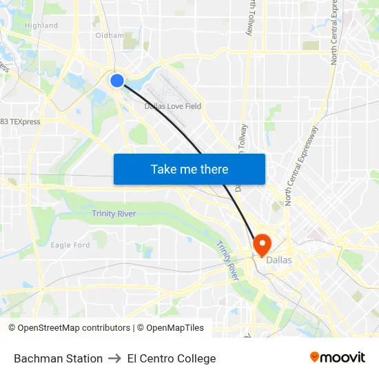 Bachman Station to El Centro College map
