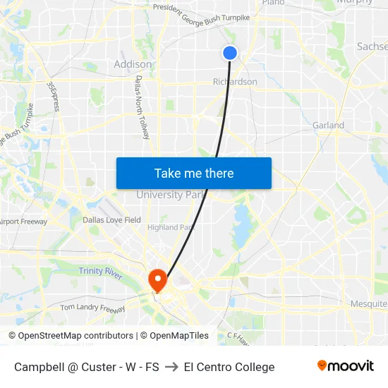 Campbell @ Custer - W - FS to El Centro College map