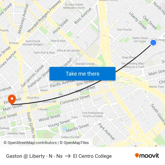Gaston @ Liberty - N - Ns to El Centro College map