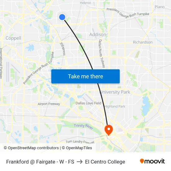 Frankford @ Fairgate - W - FS to El Centro College map