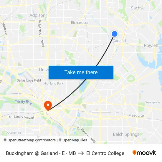 Buckingham @ Garland - E - MB to El Centro College map