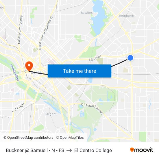 Buckner @ Samuell - N - FS to El Centro College map