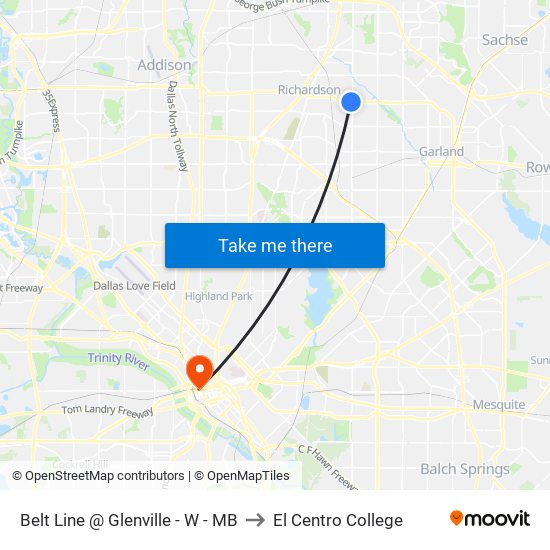 Belt Line @ Glenville - W - MB to El Centro College map