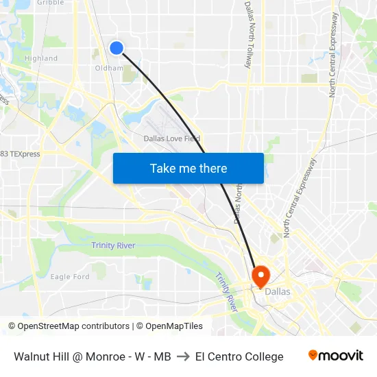 Walnut Hill @ Monroe - W - MB to El Centro College map