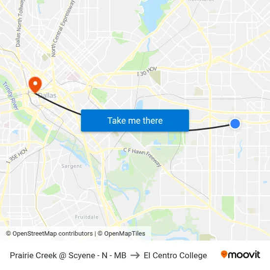 Prairie Creek @ Scyene - N - MB to El Centro College map