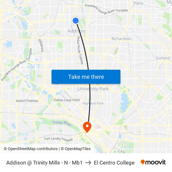 Addison @ Trinity Mills - N - Mb1 to El Centro College map